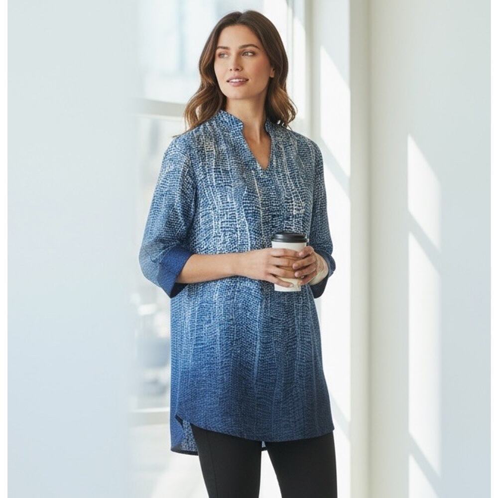 Soft Surroundings Brigitte Blue Ombre Tunic Top Lightweight Lagenlook Coastal PS